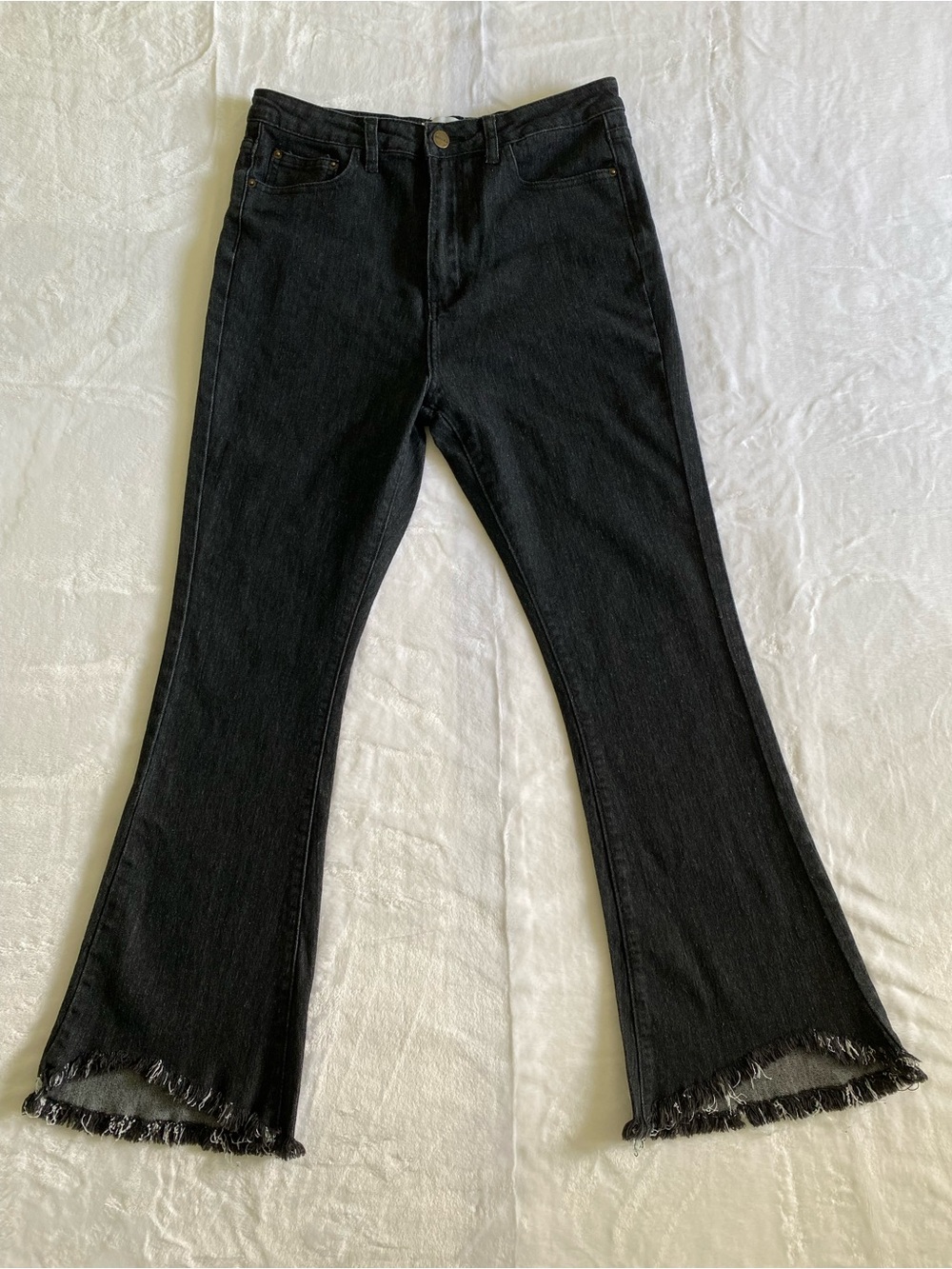 SugarHigh Women’s High-Rise Black Flare Jeans with Frayed Hem Size 29